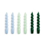 Hay - Spiral Stick candles, H 19 cm, light blue / mint / green (set of 6)