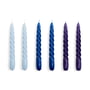 Hay - Twist Stick candles, H 20 cm, light blue / blue / purple (set of 6)