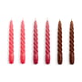 Hay - Twist Stick candles, H 20 cm, raspberry / dark punch / brown (set of 6)