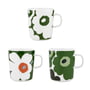 Marimekko - Oiva Unikko Mug with handle, 250 ml, white / green / dark green (set of 3) (60th Anniversary Collection)