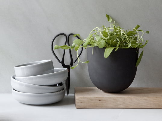 Window-Gardening is trendy: Grow your Audo own herbs in the Grow Pot. Stylish kitchen companions: the New Norm bowls by Audo and the kitchen scissors by Hay.