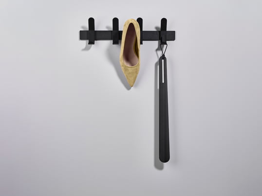 The A-Shoehorn shoehorn by Zone Denmark in the ambience view: Thanks to the practical loop, the shoehorn can easily be hung on the A-Rack coat rack in the hallway.