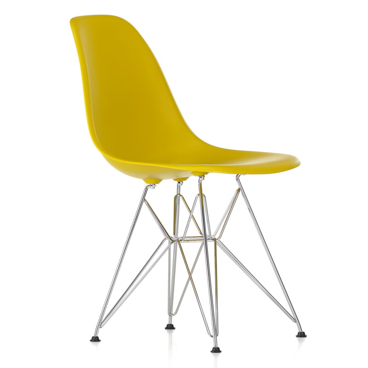 Vitra - Eames Plastic Side Chair DSR, chrome-plated / mustard, black felt pads