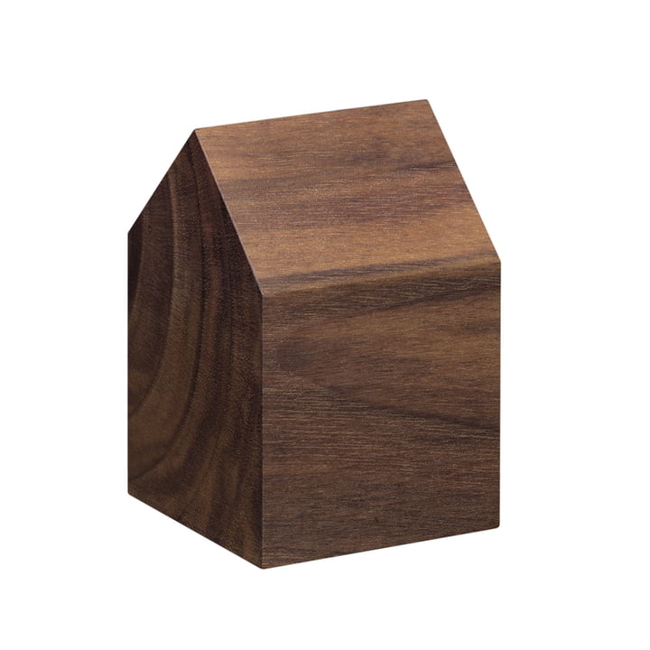 e15 - AC10 House Paperweight made of walnut with small saddle roof