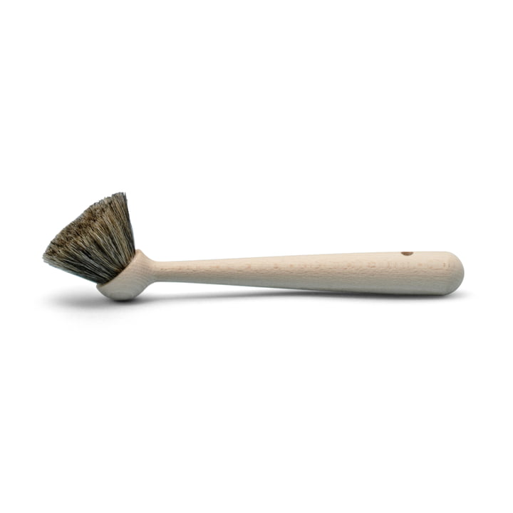 dish brush with natural bristles and wooden handle