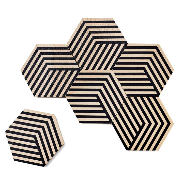 Set of 6 Table Tiles Optic Coaster from Areaware in black