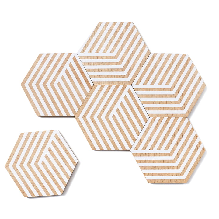 Set of 6 Table Tiles Optic Coaster from Areaware in white