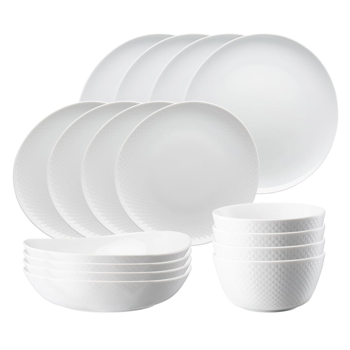 Junto Porcelain table set from Rosenthal in white (16 pieces)