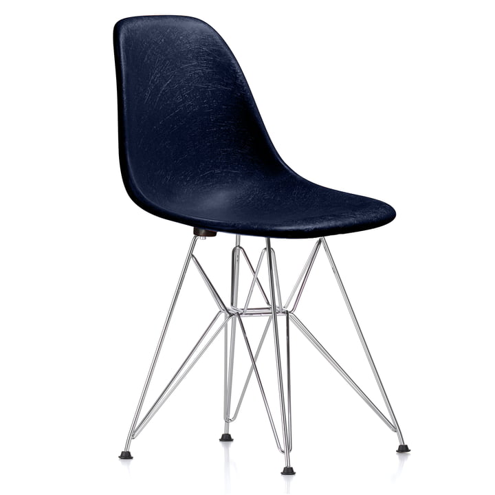 Eames Fiberglass Side Chair DSR by Vitra - chromed / Eames navy blue