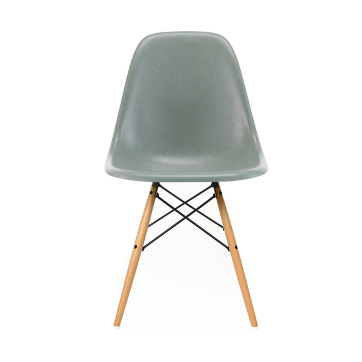 Eames Fiberglass Side Chair DSW by Vitra in maple yellowish / Eames sea foam green