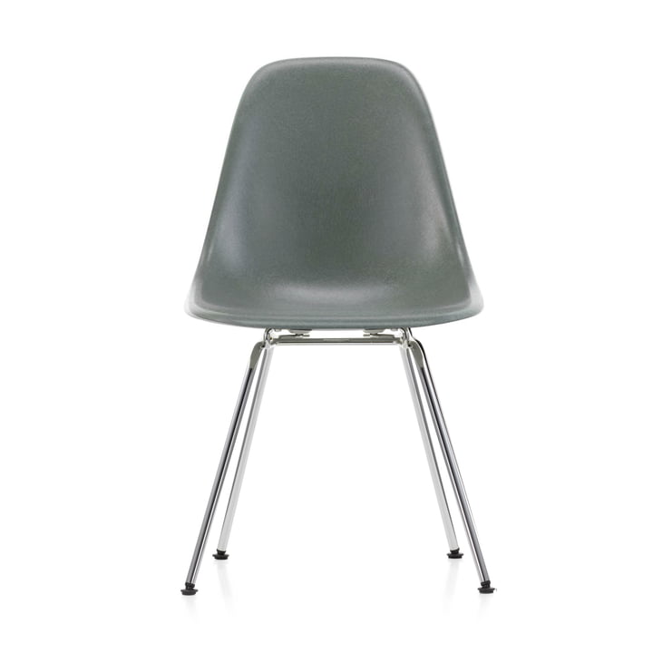 Eames Fiberglass Side Chair DSX by Vitra in chrome-plated / Eames sea foam green