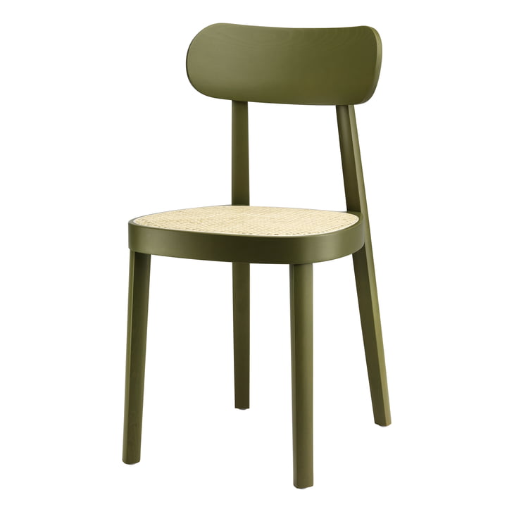 118 Chair from Thonet , tubular mesh with plastic support fabric / beech olive green stained (RAL 6003)