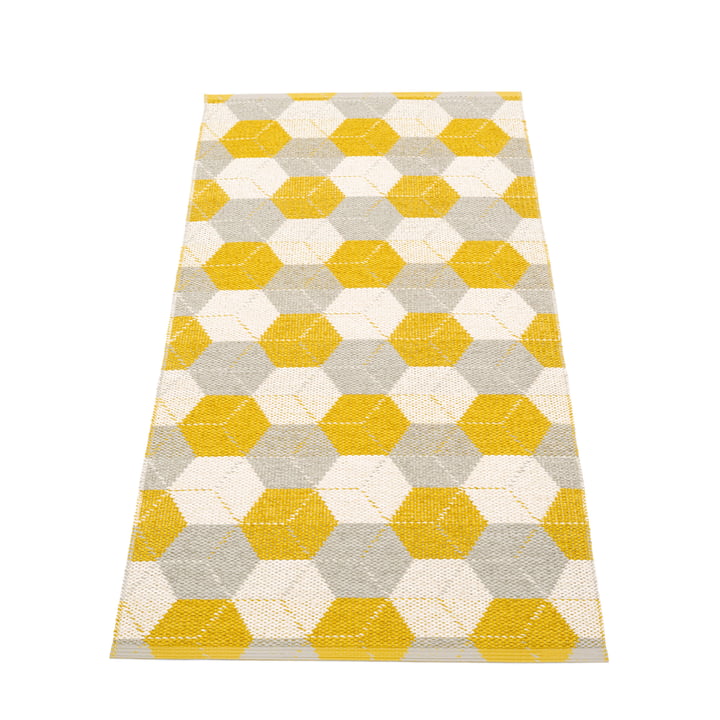 Trip reversible carpet, 70 x 150 cm in mustard / linen / vanilla by Pappelina 