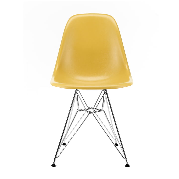 Eames Fiberglass Side Chair DSR from Vitra in chrome / Eames ochre light