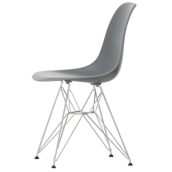 Eames Plastic Side Chair DSR by Vitra in chrome-plated / granite grey