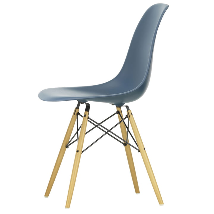 Eames Plastic Side Chair DSW by Vitra in maple yellowish / sea blue