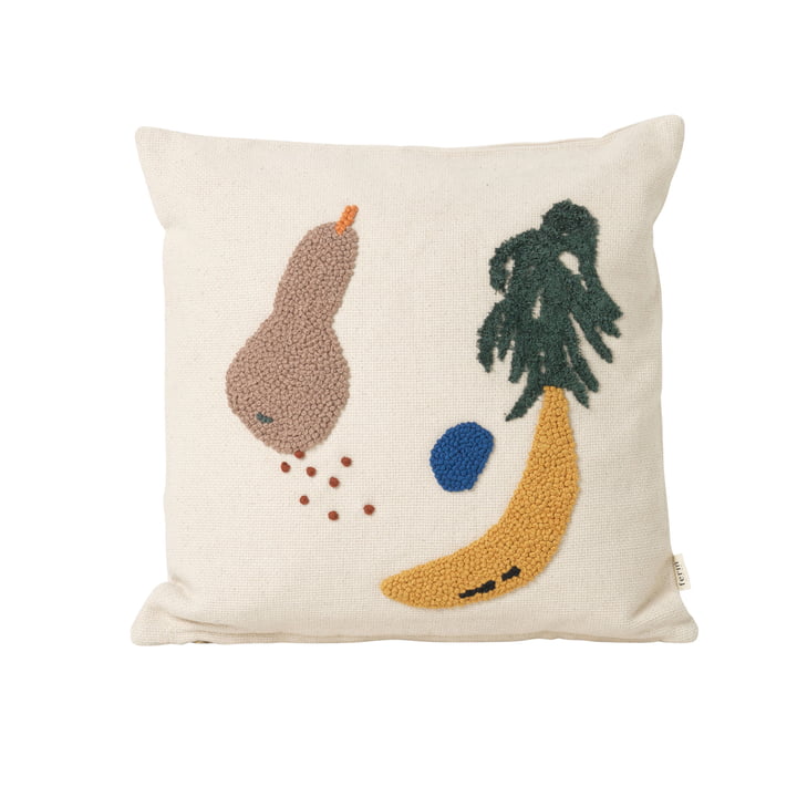Embroidered children's cushion "Banana" by ferm Living in white
