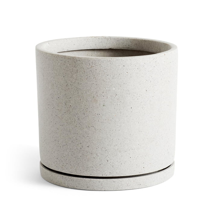 Flowerpot with saucer cylindrical XXL, Ø 24 x H 21.5 cm in gray by Hay