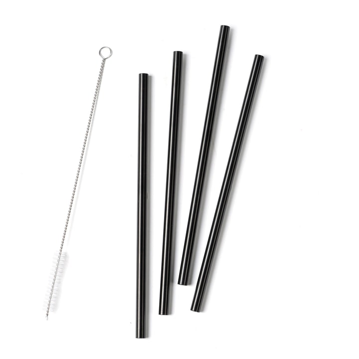 Rocks Stainless steel straws L 21.5 cm from Zone Denmark in black (set of 4)