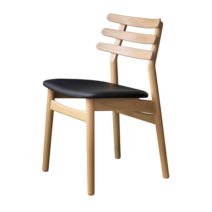 J48 Chair, matt lacquered oak / black leather from FDB Møbler