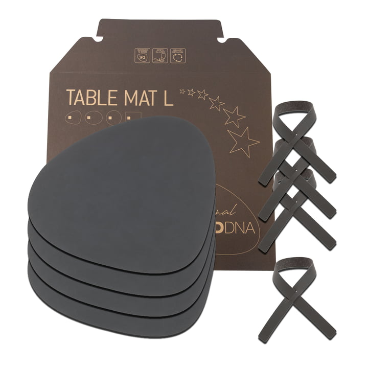 Gift set Curve L by LindDNA in Nupo anthracite (4 placemats + 4 napkin rings)