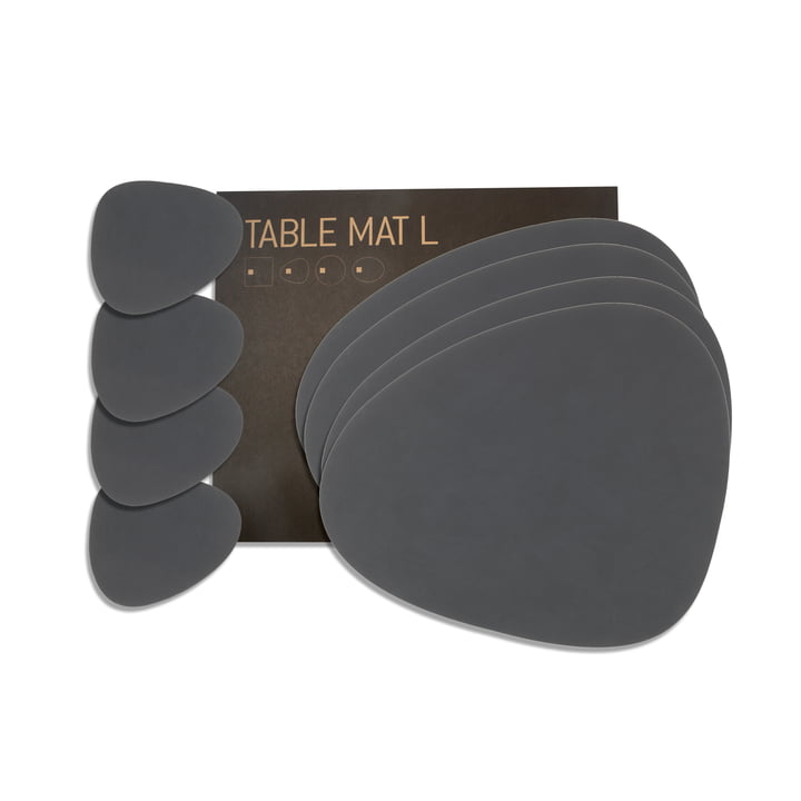 Gift set Curve L by LindDNA in Nupo anthracite (4 placemats + 4 glass coasters)