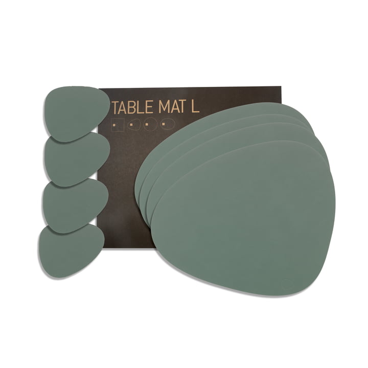 Gift set Curve L by LindDNA in Nupo pastel green (4 placemats + 4 glass coasters)