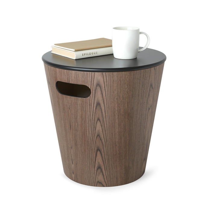 Woodrow stool/ side table with storage space from Umbra in walnut / black