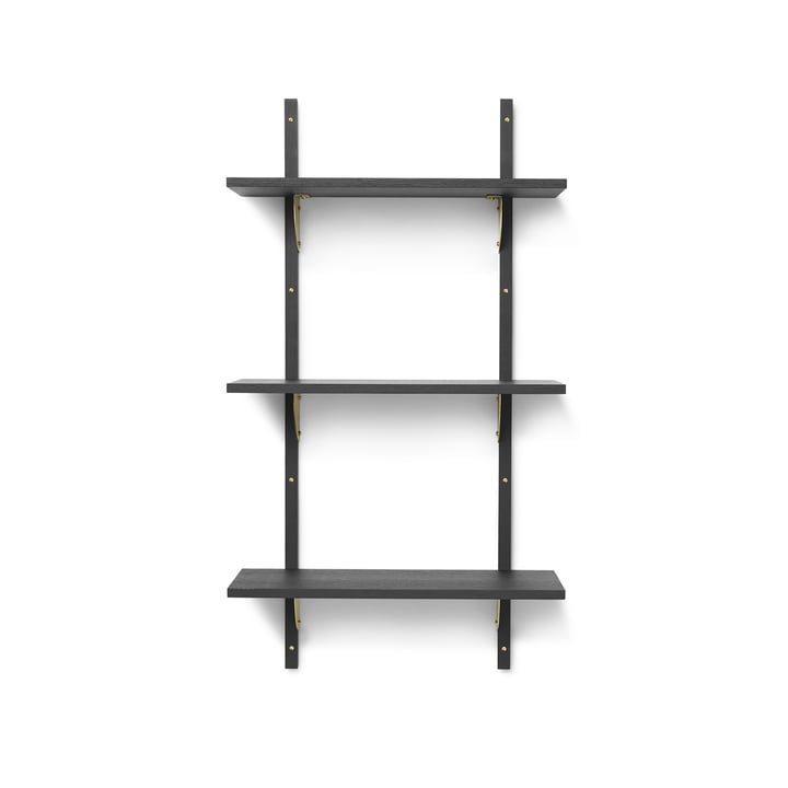 Sector wall shelf triple, 54 cm, ash black / brass by ferm Living
