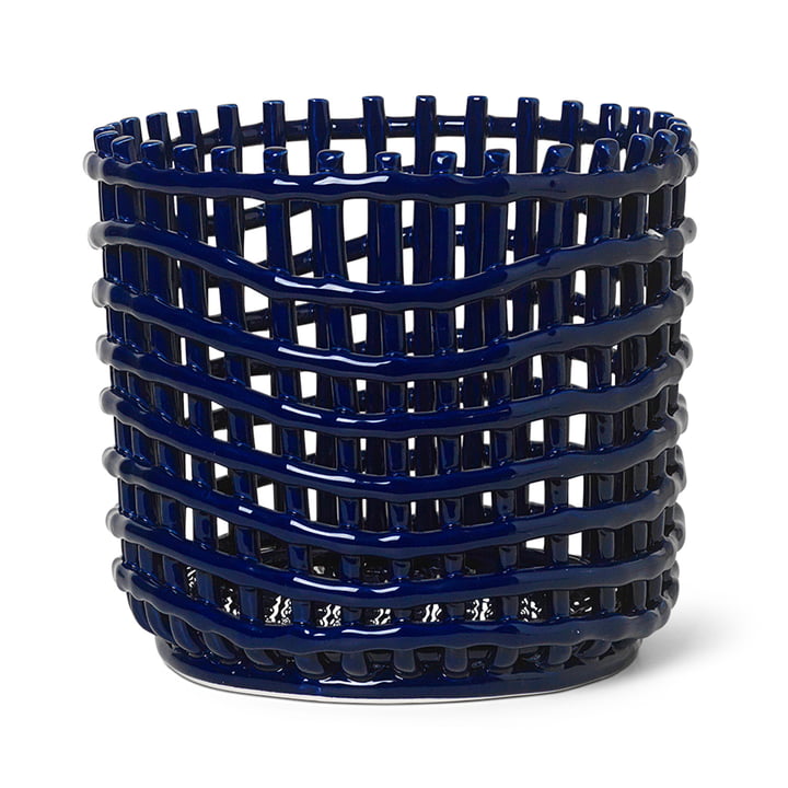 Large ceramic basket from ferm Living in blue