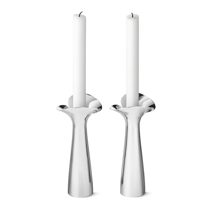 Bloom Botanica candle holder set of 2, stainless steel by Georg Jensen