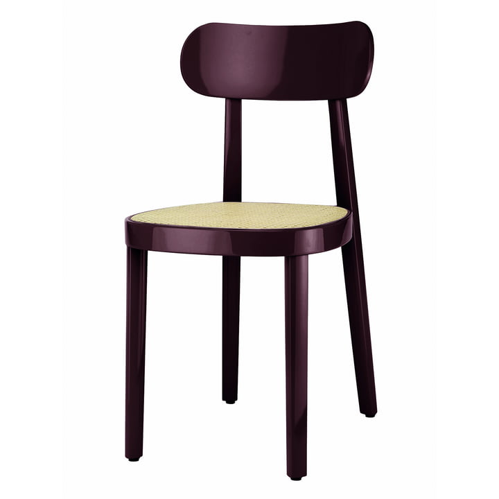 118 Chair of Thonet with wickerwork with plastic support fabric in beech dark brown-violet high gloss varnished