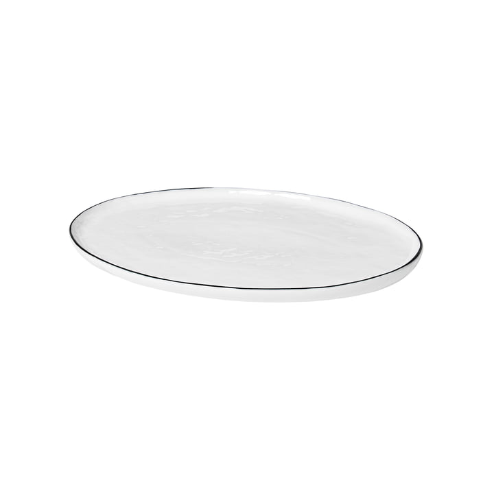 Salt serving plate oval, 30 x 20 cm, white / black from Broste Copenhagen