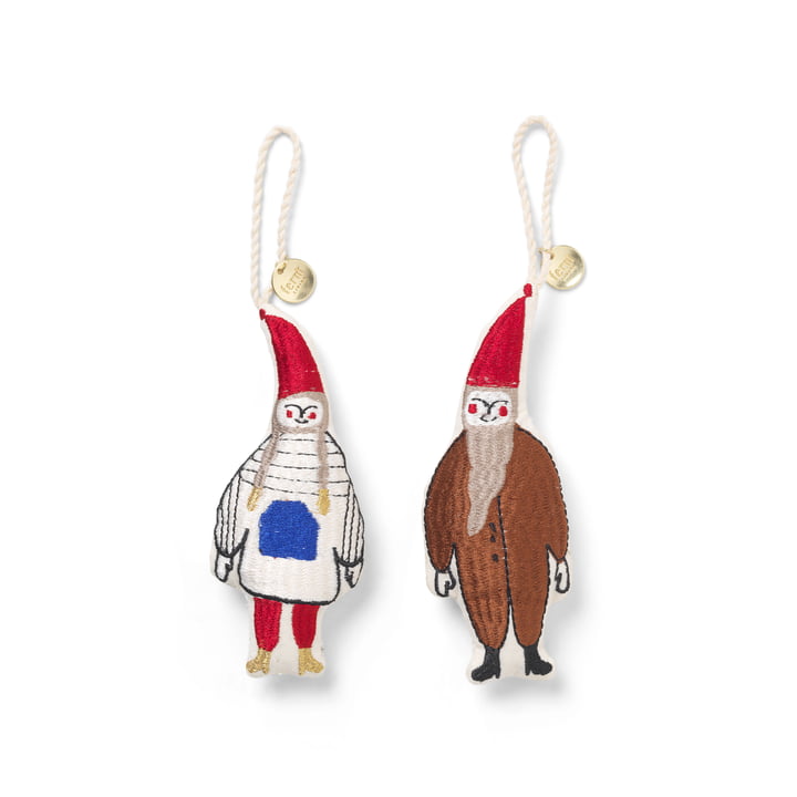 Pair of elves decorative pendants by ferm Living in multicoloured (set of 2)