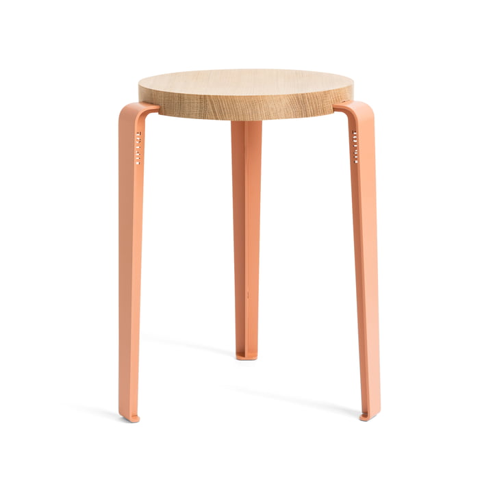 The LOU stool, natural oak / coral pink from TipToe