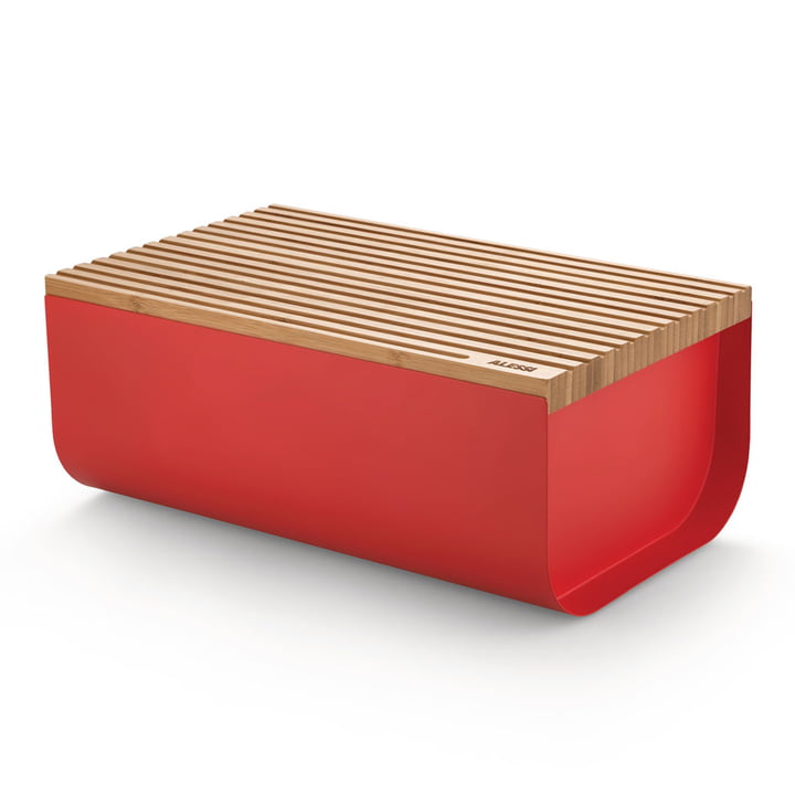 The Mattina bread box with cutting board, bamboo / red by Alessi