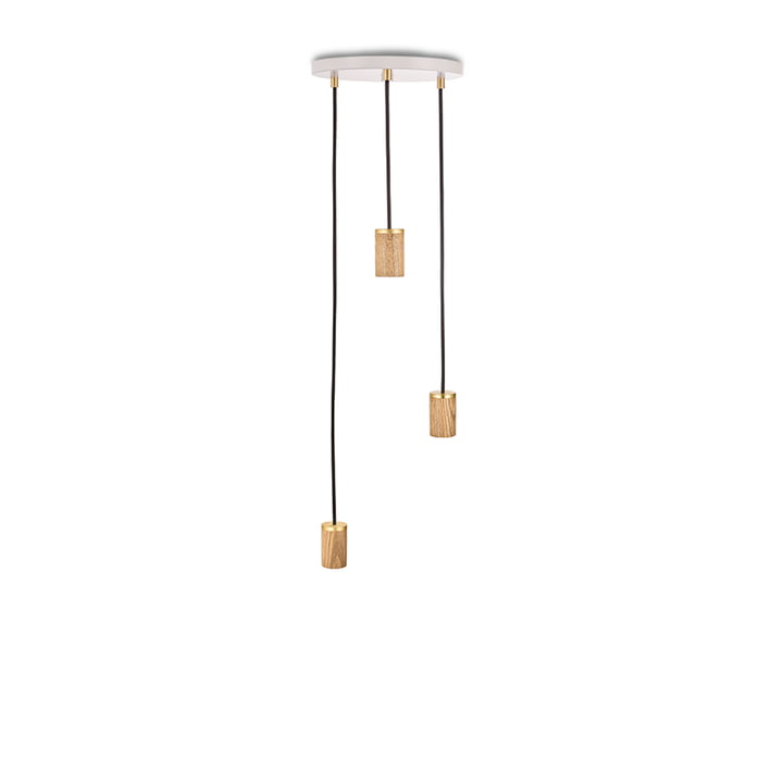 Brass Triple Pendant lamp, white / oak / brass from Tala