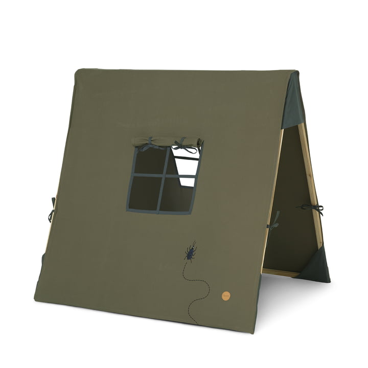 The play tent by ferm Living with beetle embroidery in olive