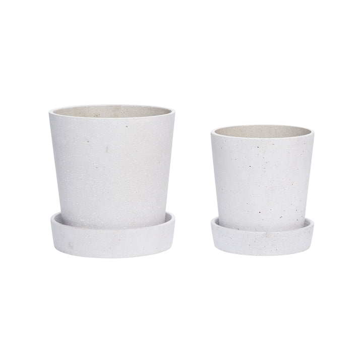 Plant pot with saucer set of 2, grey, small by Hübsch Interior