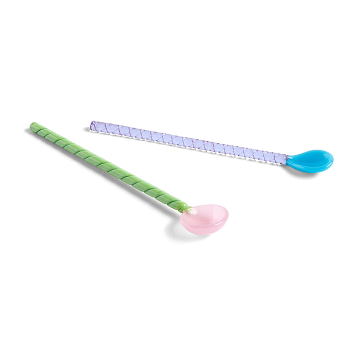 Glass spoon in set, twist, turquoise / pink (set of 2) by Hay
