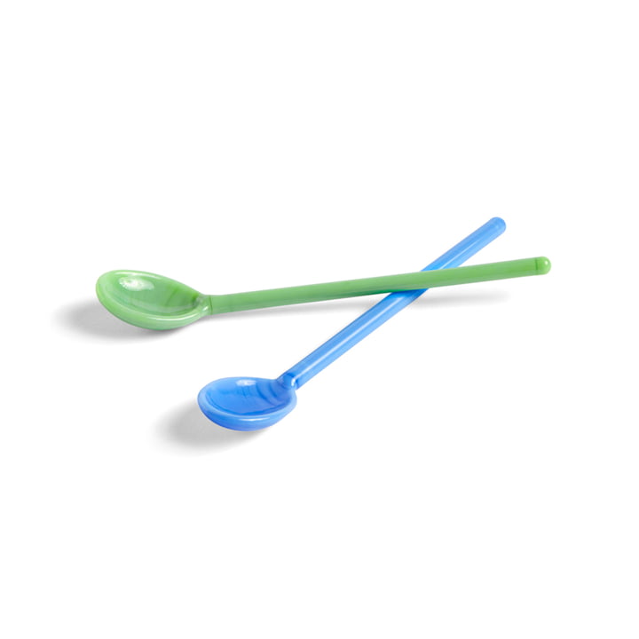 Glass spoon in set, mono, blue / green (set of 2) by Hay