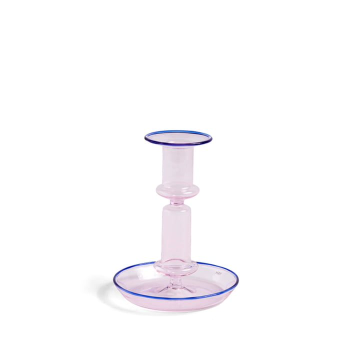 Flare Candlestick, h 14 cm, pink / blue by Hay