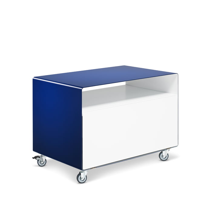 R 107N Trolley with folding door by Müller Möbelfabrikation in cobalt blue / signal white