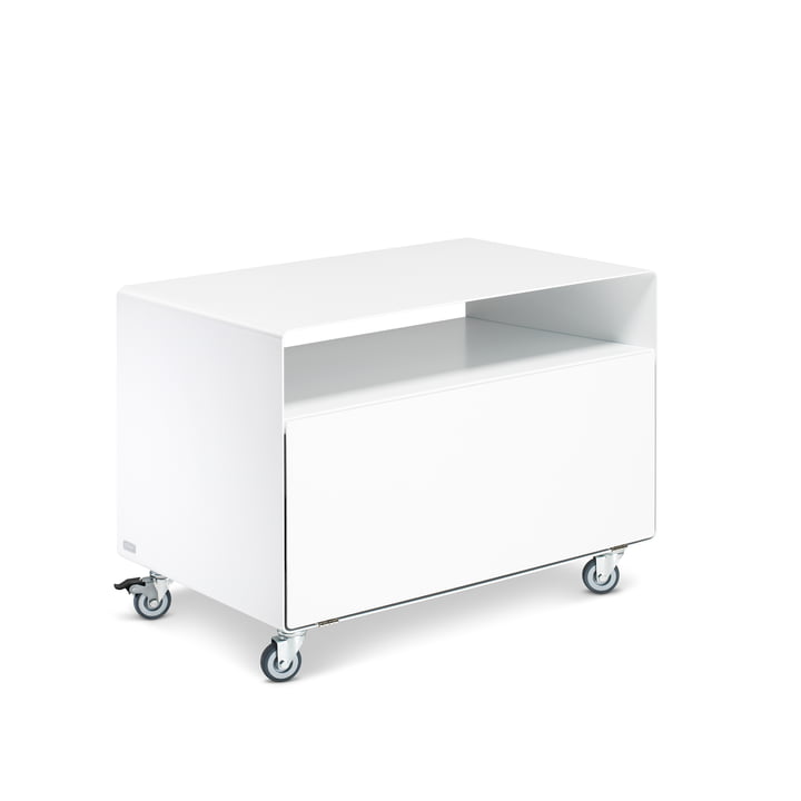 R 107N Trolley with folding door by Müller Möbelfabrikation in signal white