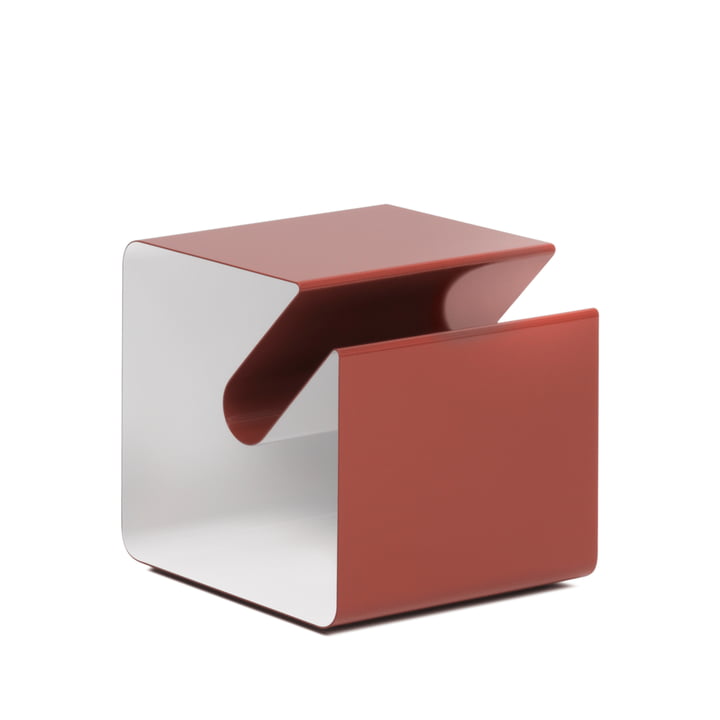 V44 Side table with newspaper rack from Müller Möbelfabrikation in oxide red / signal white