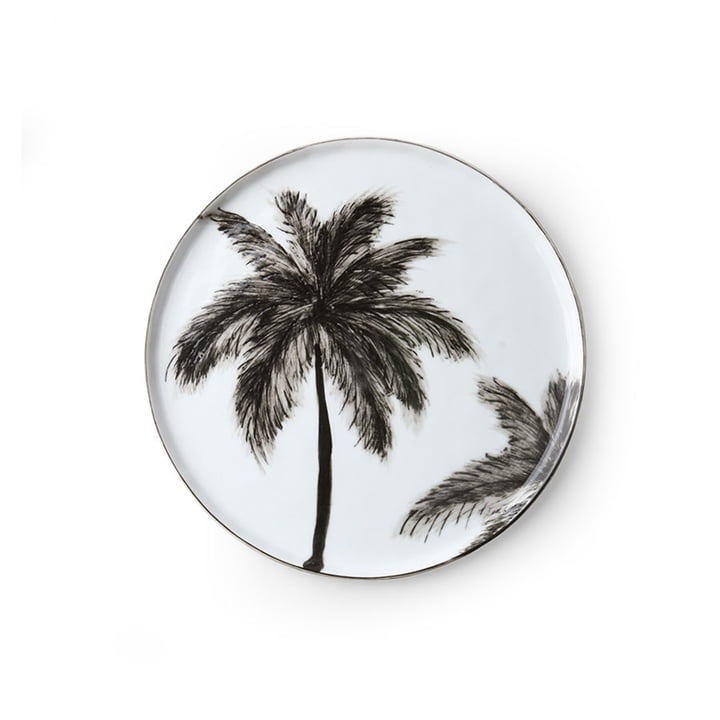 The Bold & Basic Ceramic plate from HKliving , Ø 22 cm, white / palm motif
