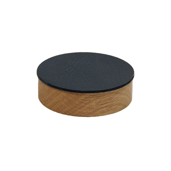 Wood Box with lid round S Ø 11 cm from LindDNA in natural oak / black