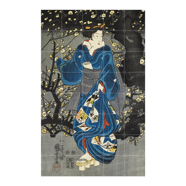 Woman by a plum tree of light Mural from IXXI in size 100 x 160 cm