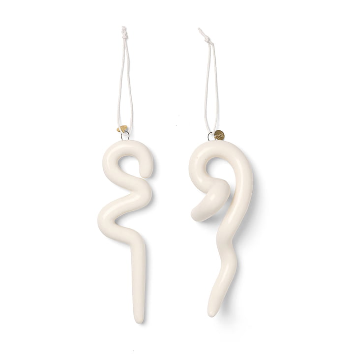 Doodle Ornaments Christmas tree decorations by ferm Living in off white (set of 2)