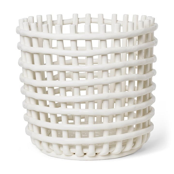 Ceramic basket XL by ferm Living in the color off-white